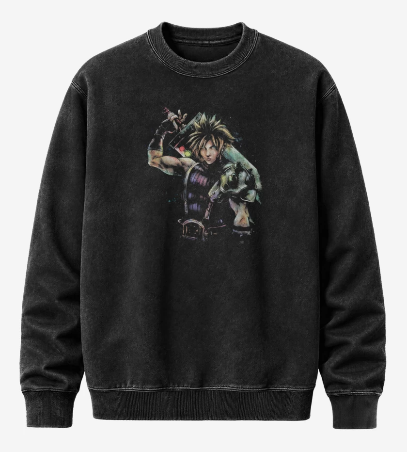 Poleron Polo Acid Wash Negro de Cloud Strife