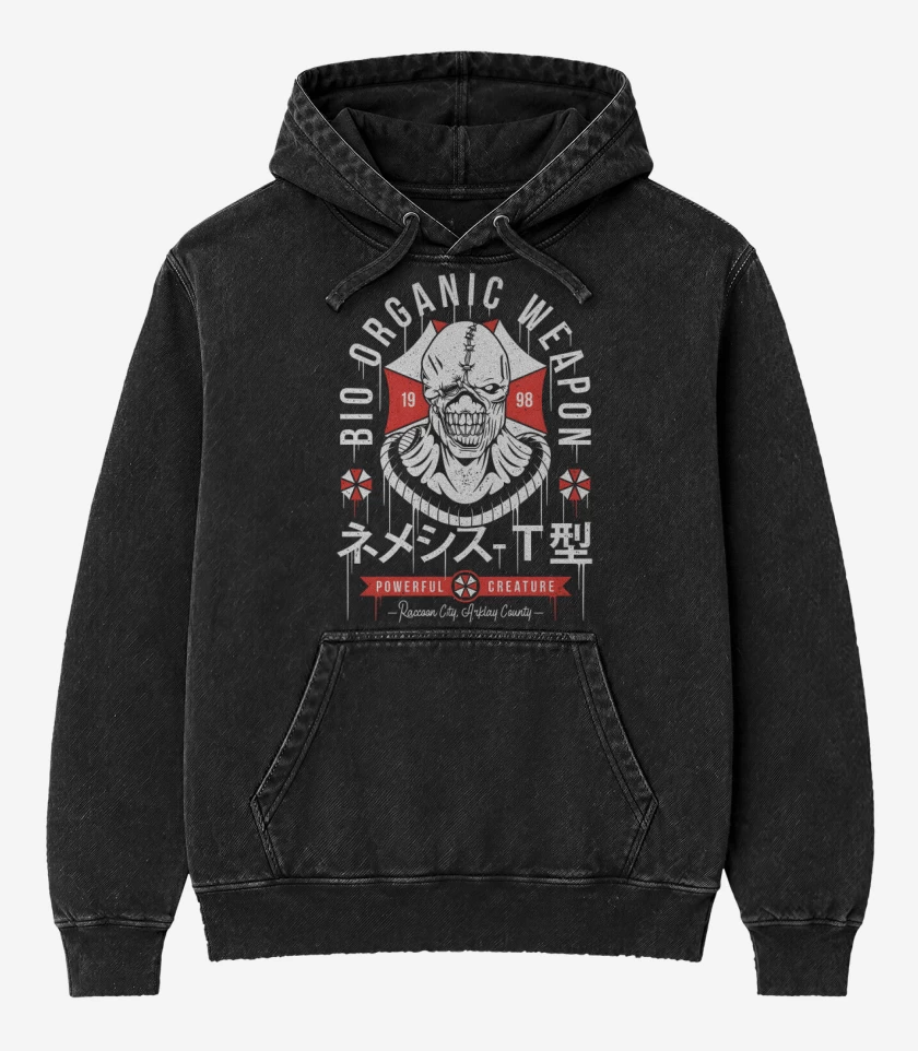 Poleron Canguro Acid Wash Negro de El nemesis