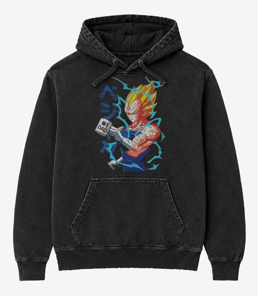 Poleron Canguro Acid Wash Negro de Vegeta Dad