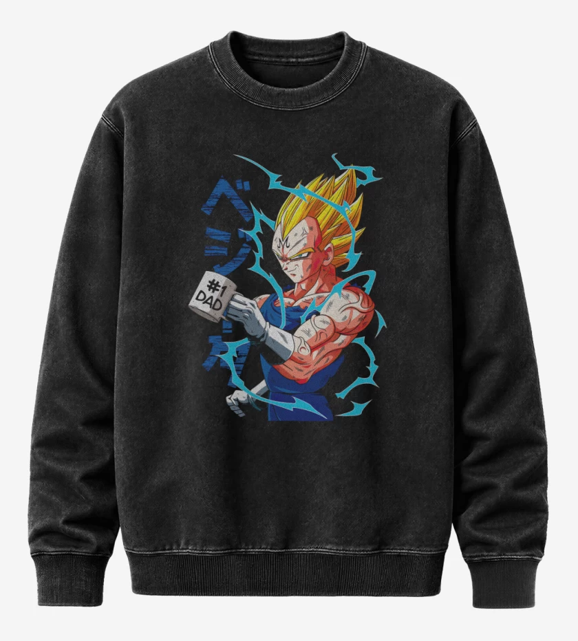 Poleron Polo Acid Wash Negro de Vegeta Dad