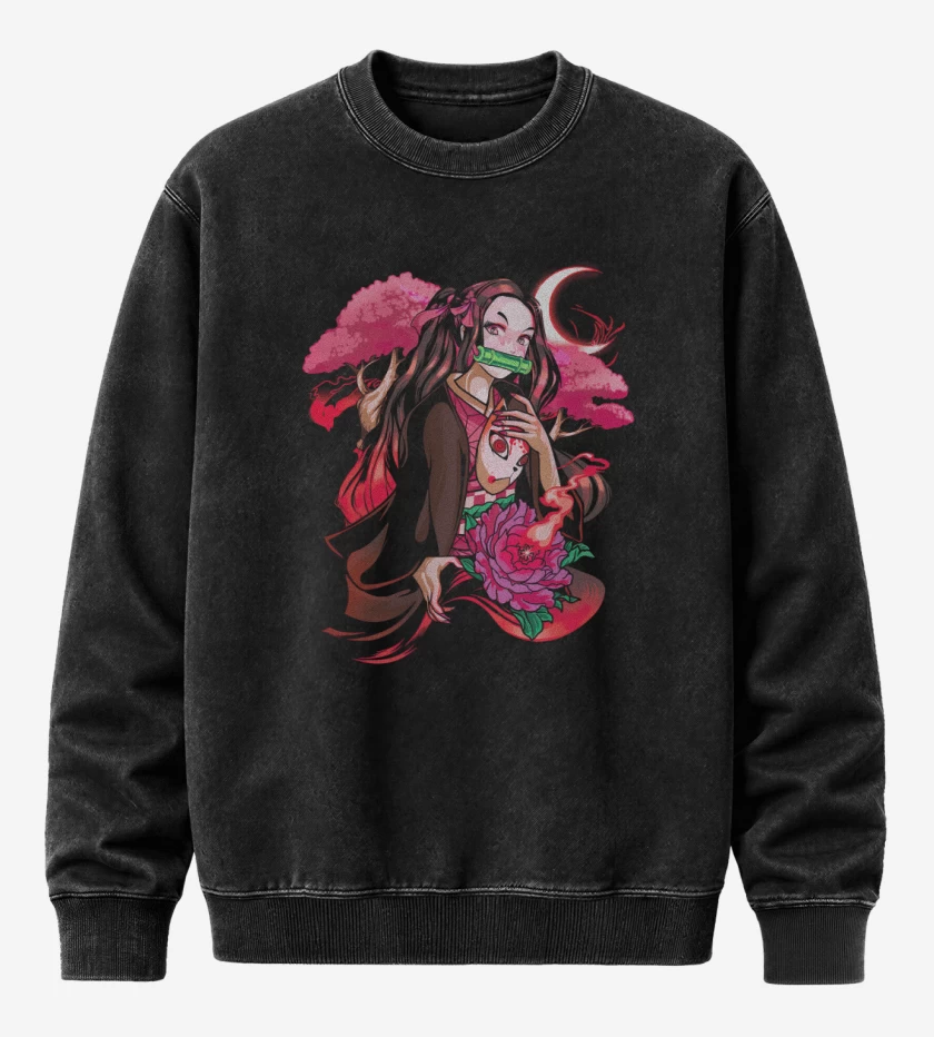 Poleron Polo Acid Wash Negro de Nezuko