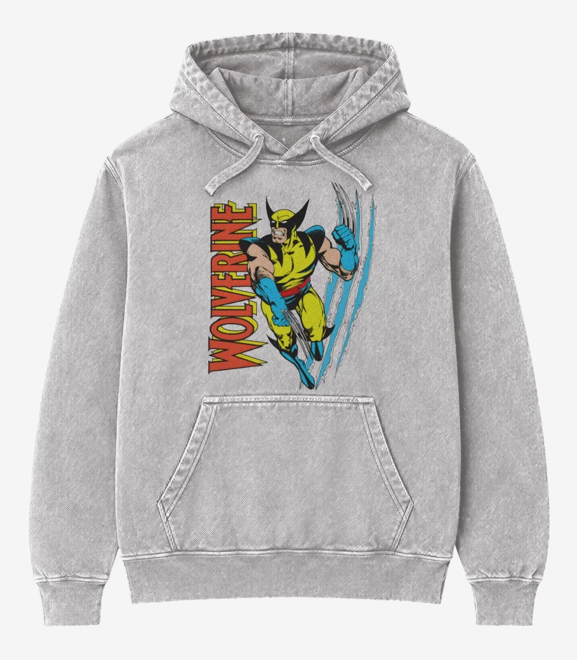 Poleron Canguro Acid Wash Gris Melange de Classic Wolverine