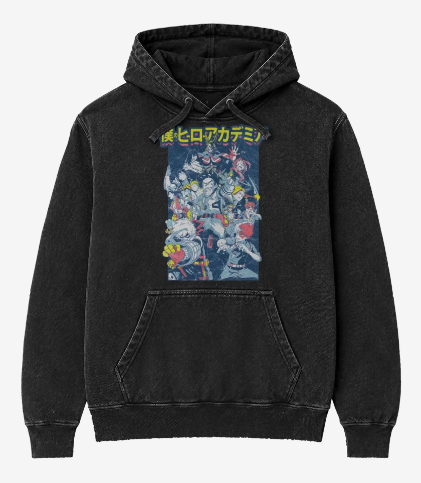 Poleron Canguro Acid Wash Negro de Plus ultra