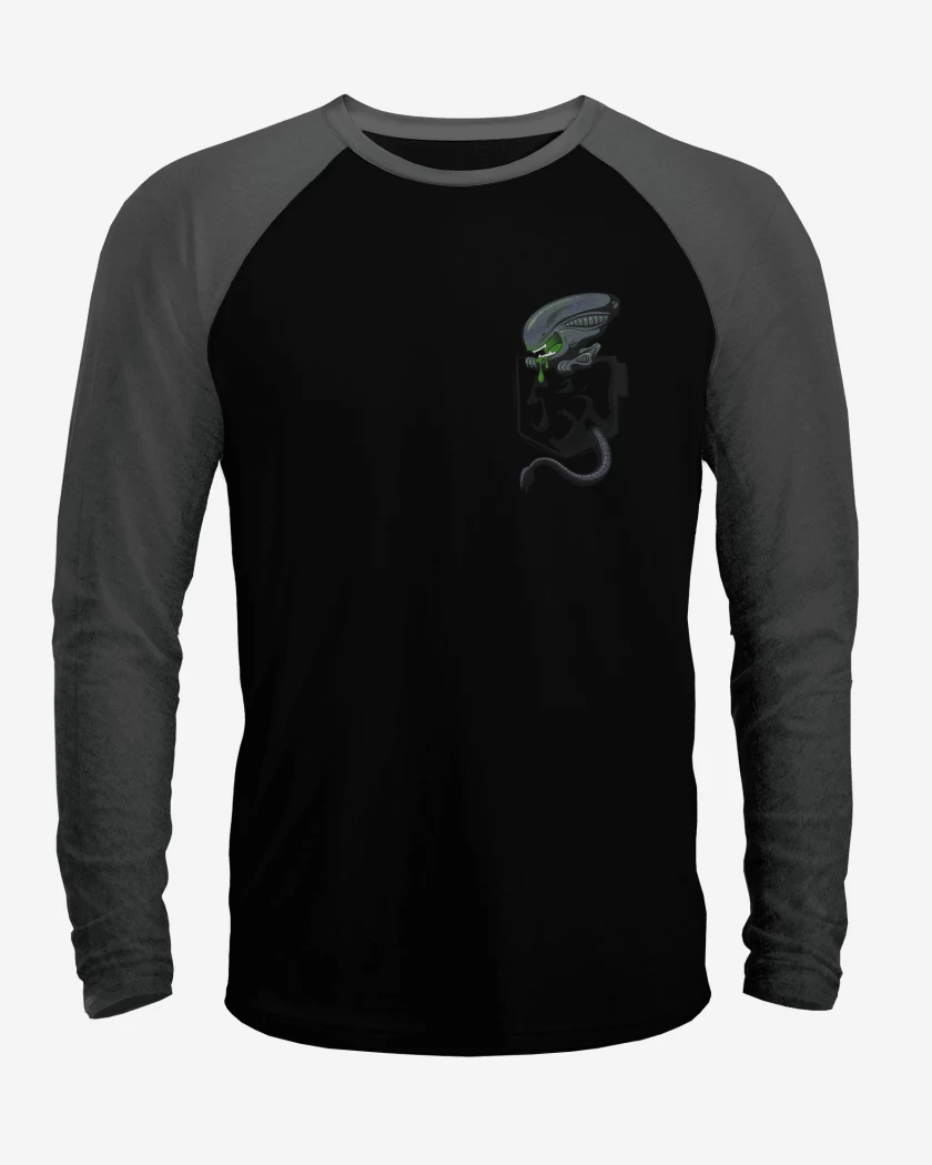 Polera Raglan Negro / Negro Heather de Alien bolsillo