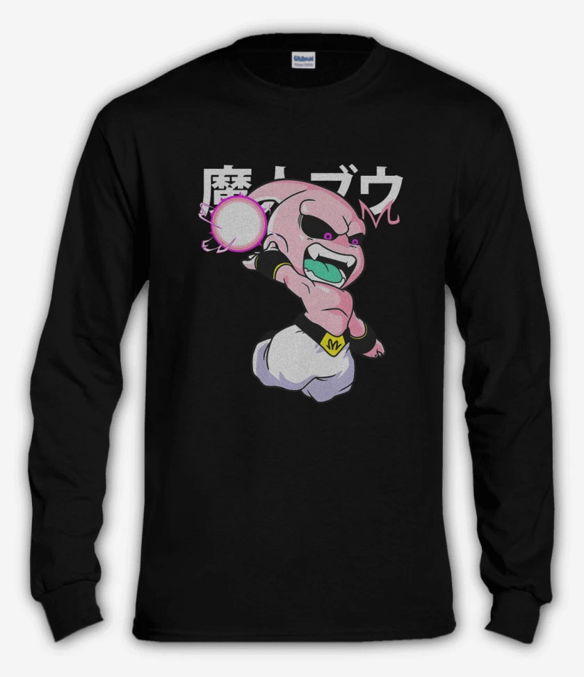 Polera manga larga Negro de Chibi majin buu