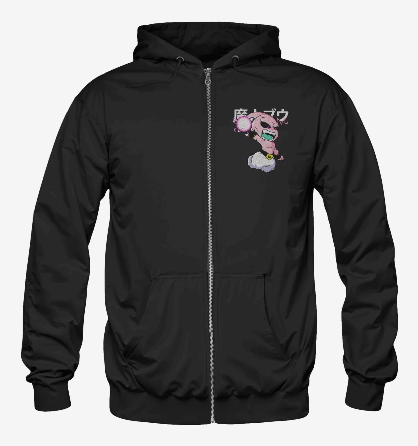 Poleron Canguro con cierre Negro de Chibi majin buu