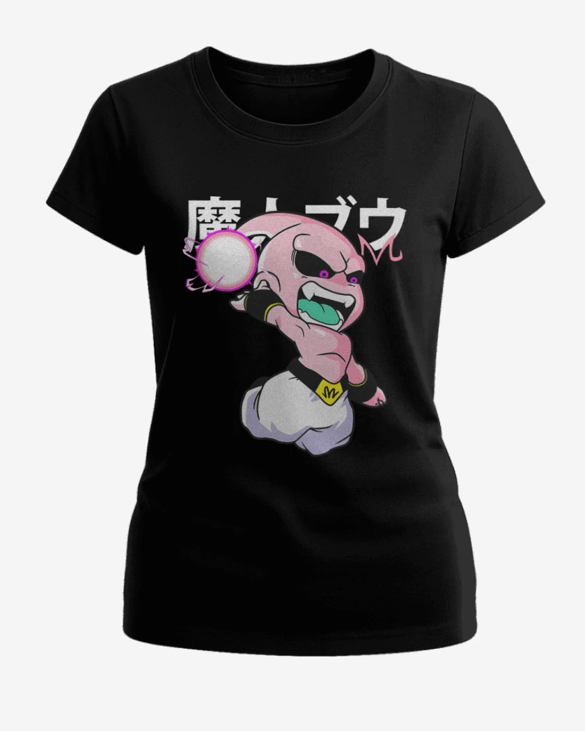 Polera de Mujer Negro de Chibi majin buu