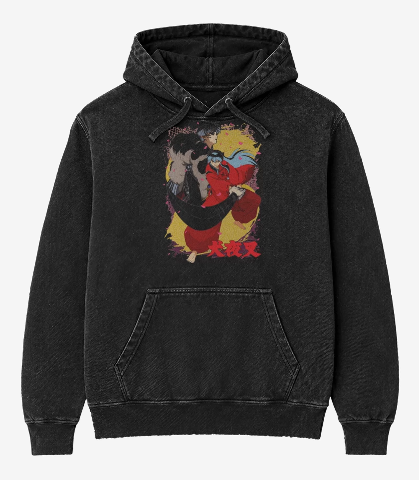Poleron Canguro Acid Wash Negro de Inuyasha x Sesshomaru
