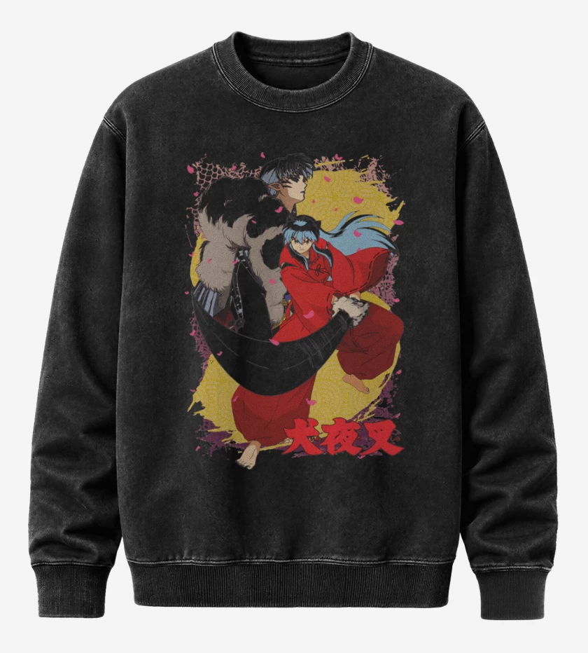 Poleron Polo Acid Wash Negro de Inuyasha x Sesshomaru