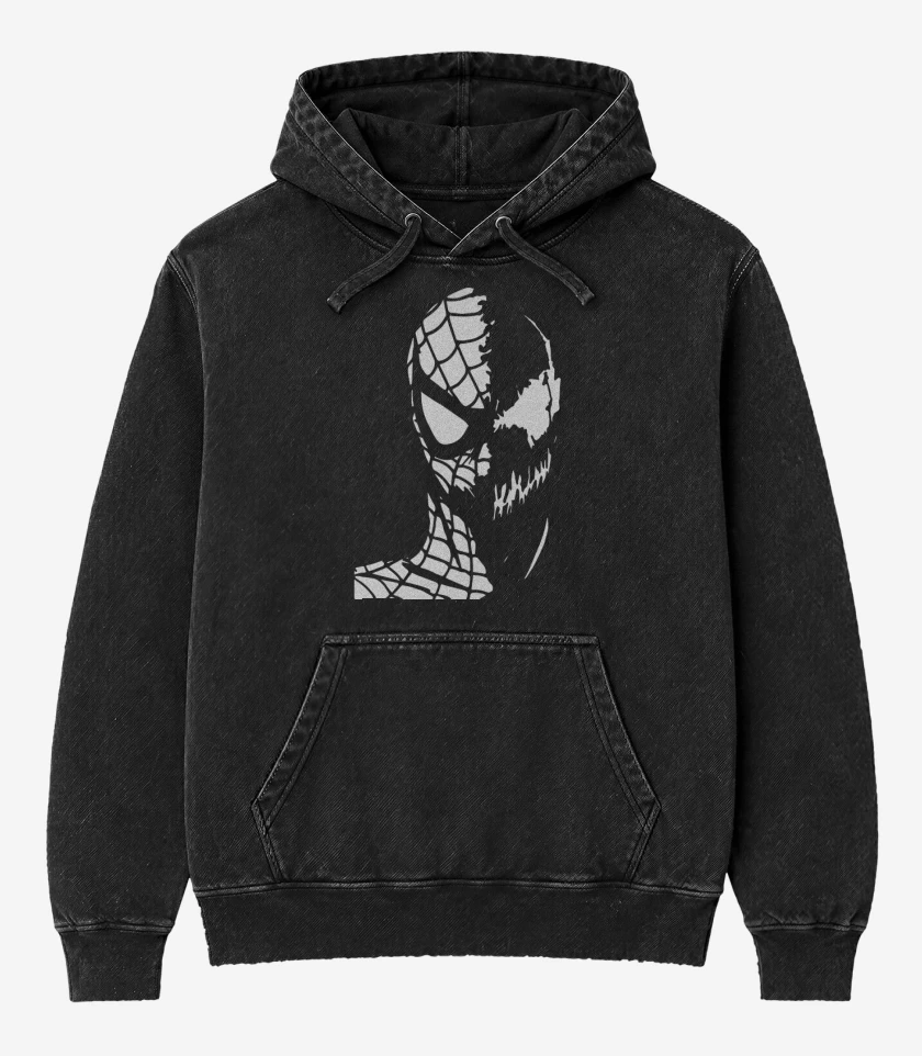 Poleron Canguro Acid Wash Negro de Faces