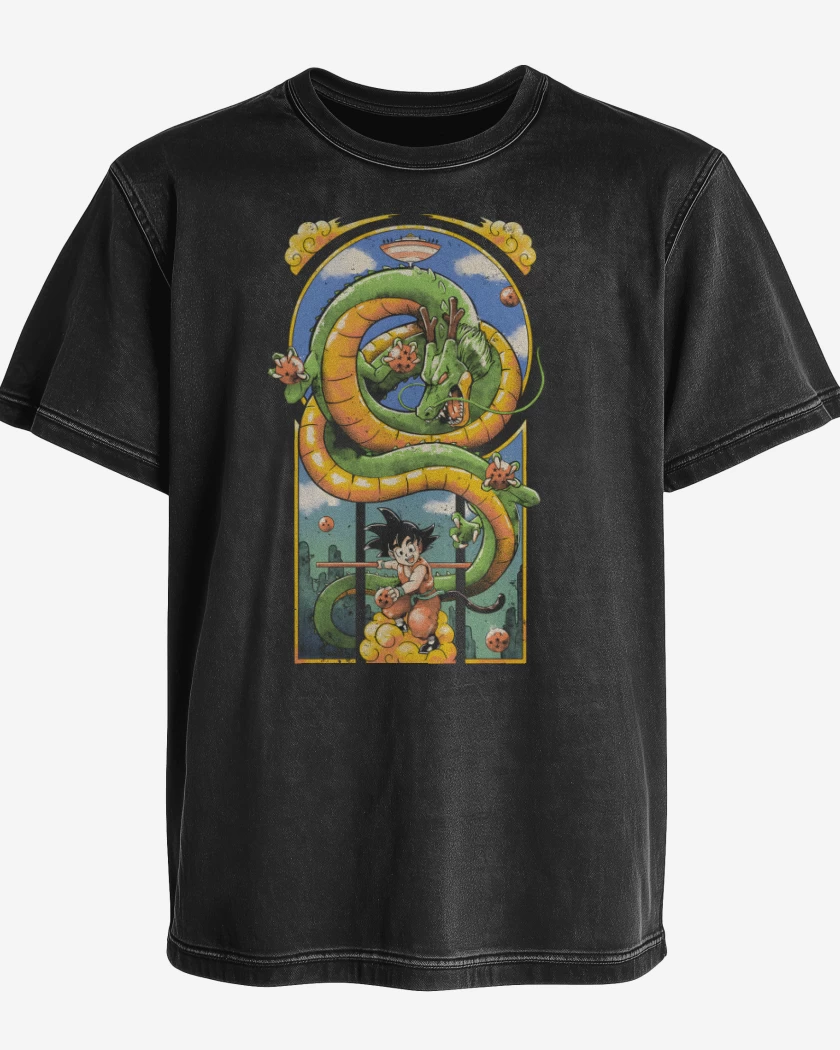 Polera desgastada Negro de Goku Shen Long