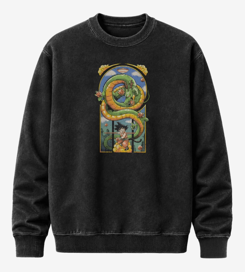 Poleron Polo Acid Wash Negro de Goku Shen Long