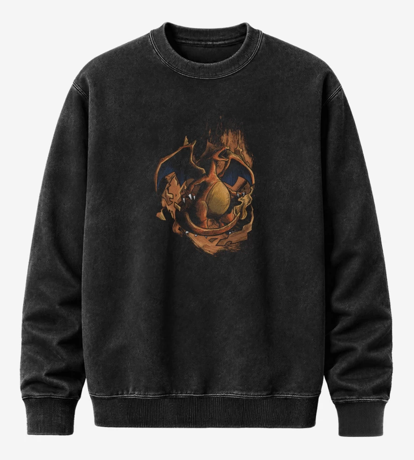 Poleron Polo Acid Wash Negro de Charizard Ígneo 