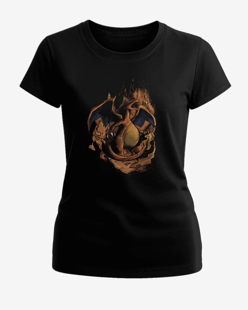 Polera de Mujer Negro de Charizard Ígneo 