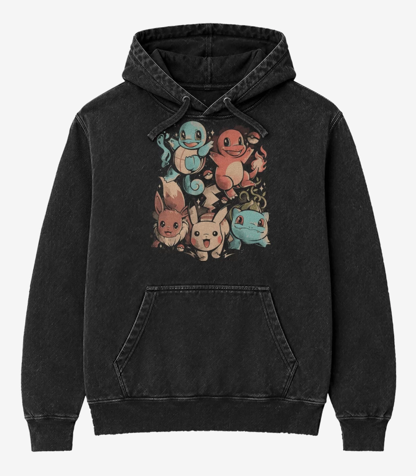 Poleron Canguro Acid Wash Negro de Starters Pack