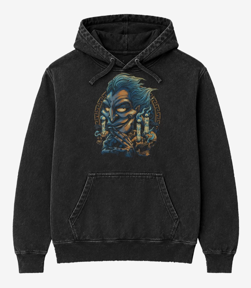 Poleron Canguro Acid Wash Negro de Rey del Inframundo