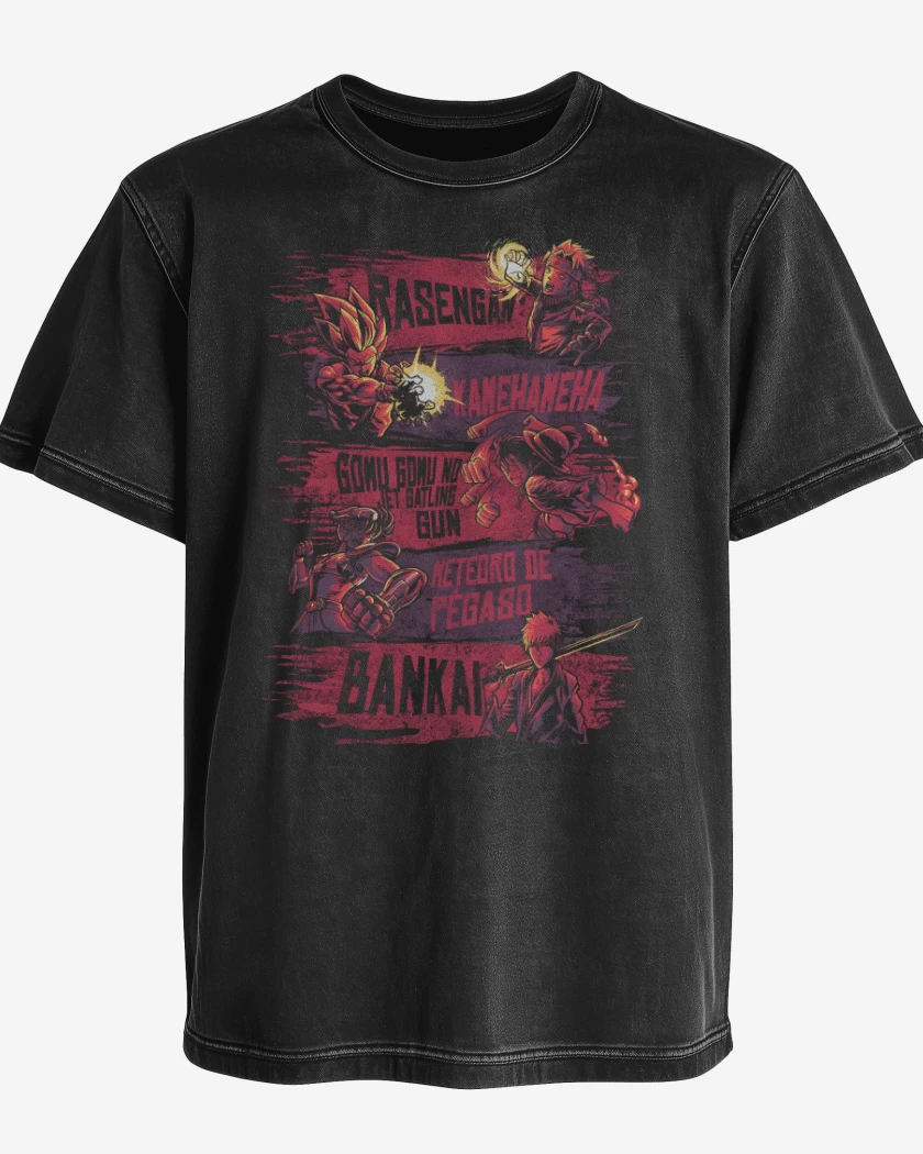 Polera desgastada Negro de Poder del Anime