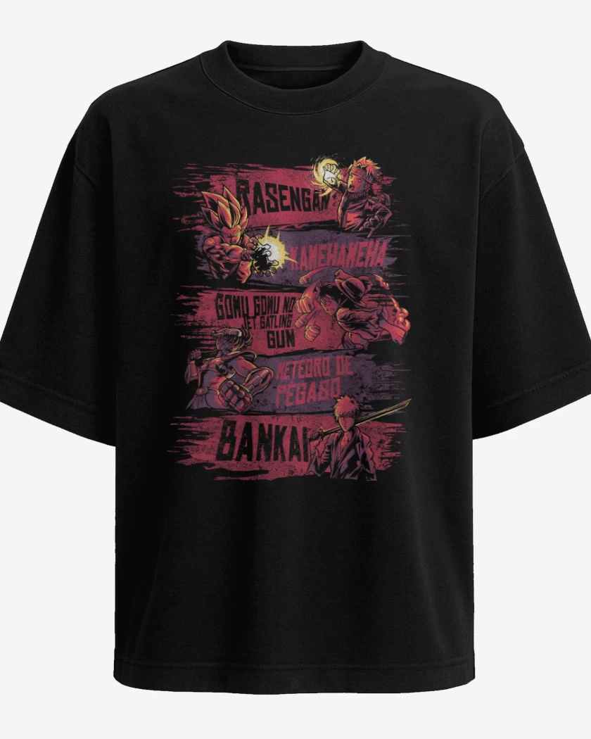 Polera Oversize Negro de Poder del Anime