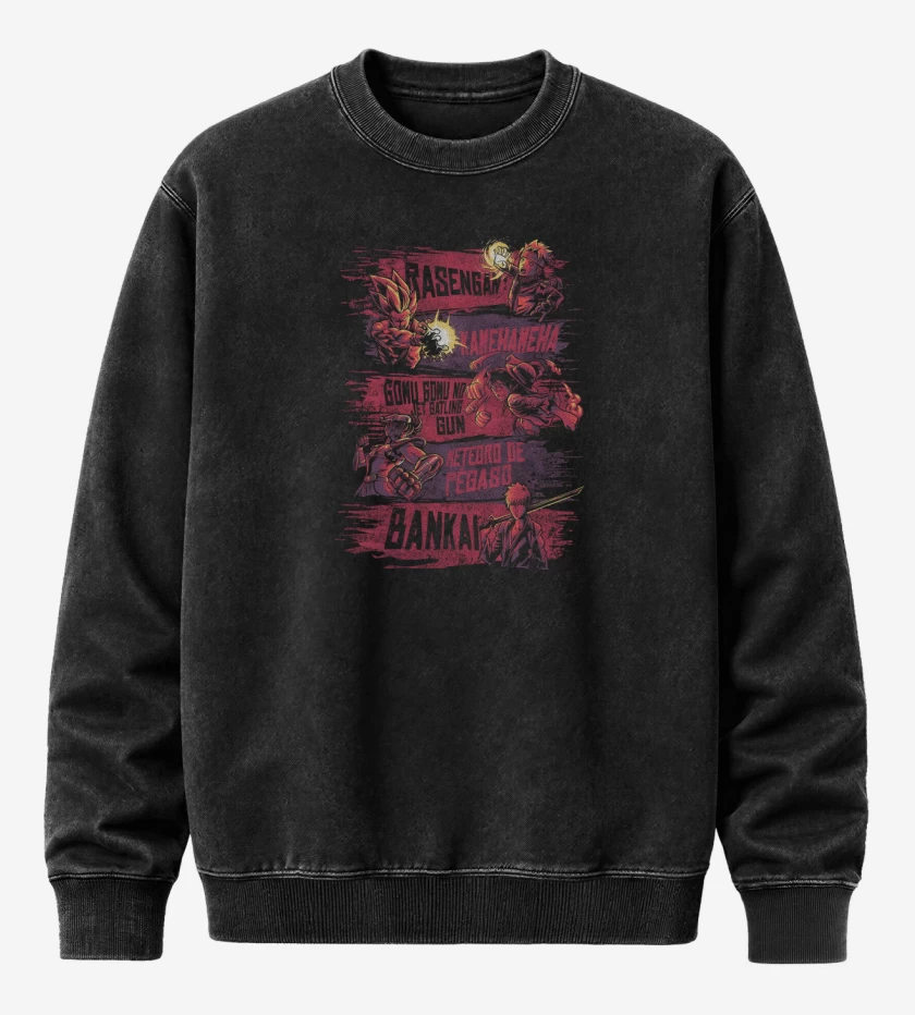 Poleron Polo Acid Wash Negro de Poder del Anime