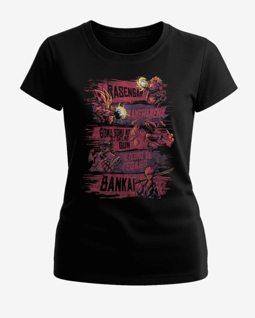 Polera de Mujer Negro de Poder del Anime