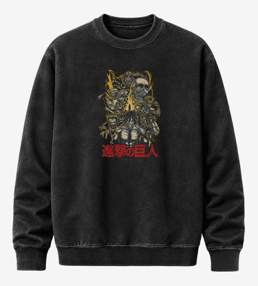 Poleron Polo Acid Wash Negro de Ataque de Titanes
