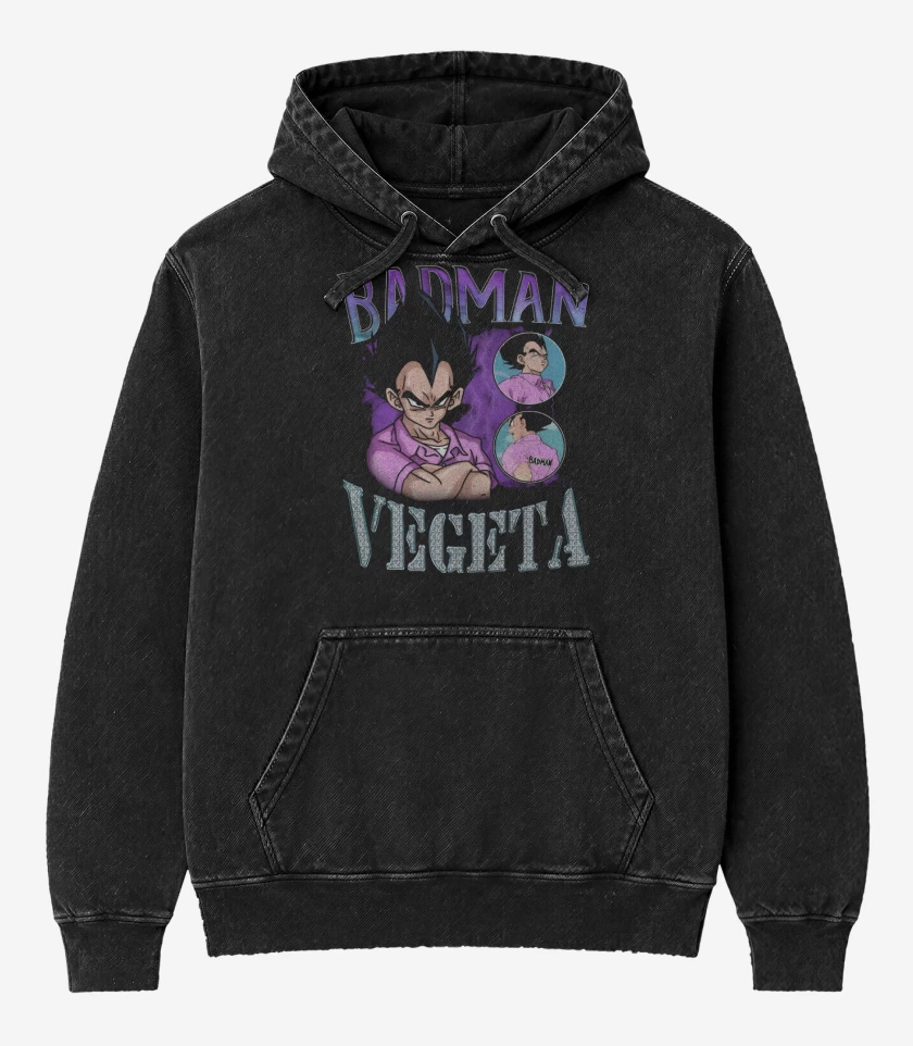 Poleron Canguro Acid Wash Negro de Badman Vegeta