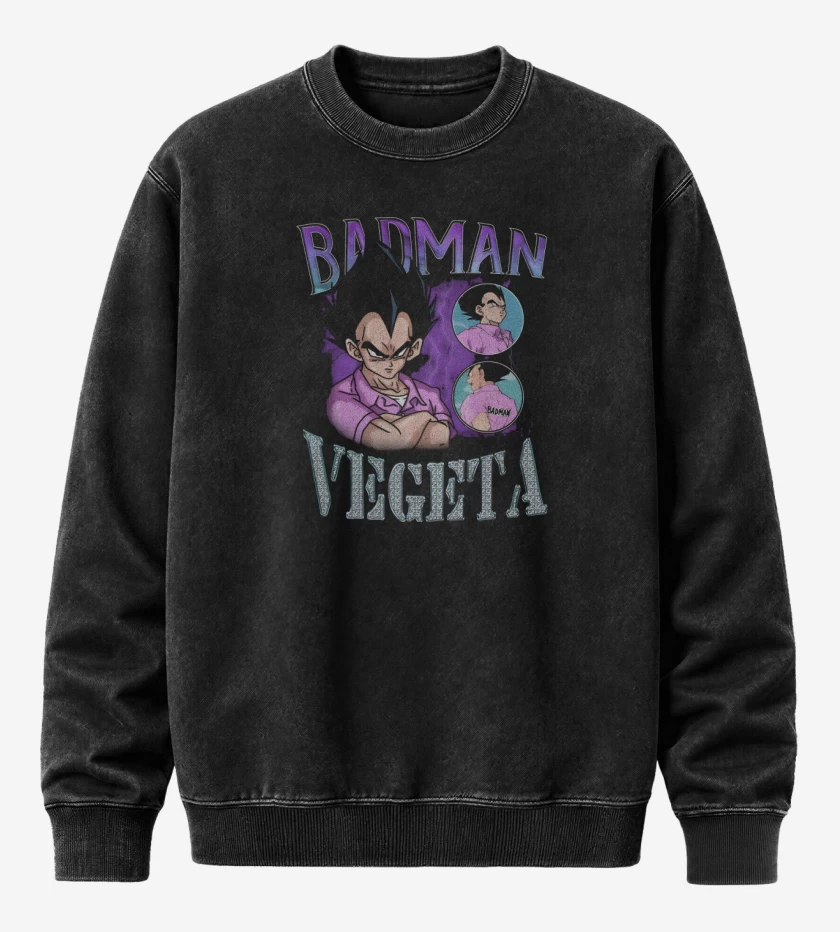 Poleron Polo Acid Wash Negro de Badman Vegeta