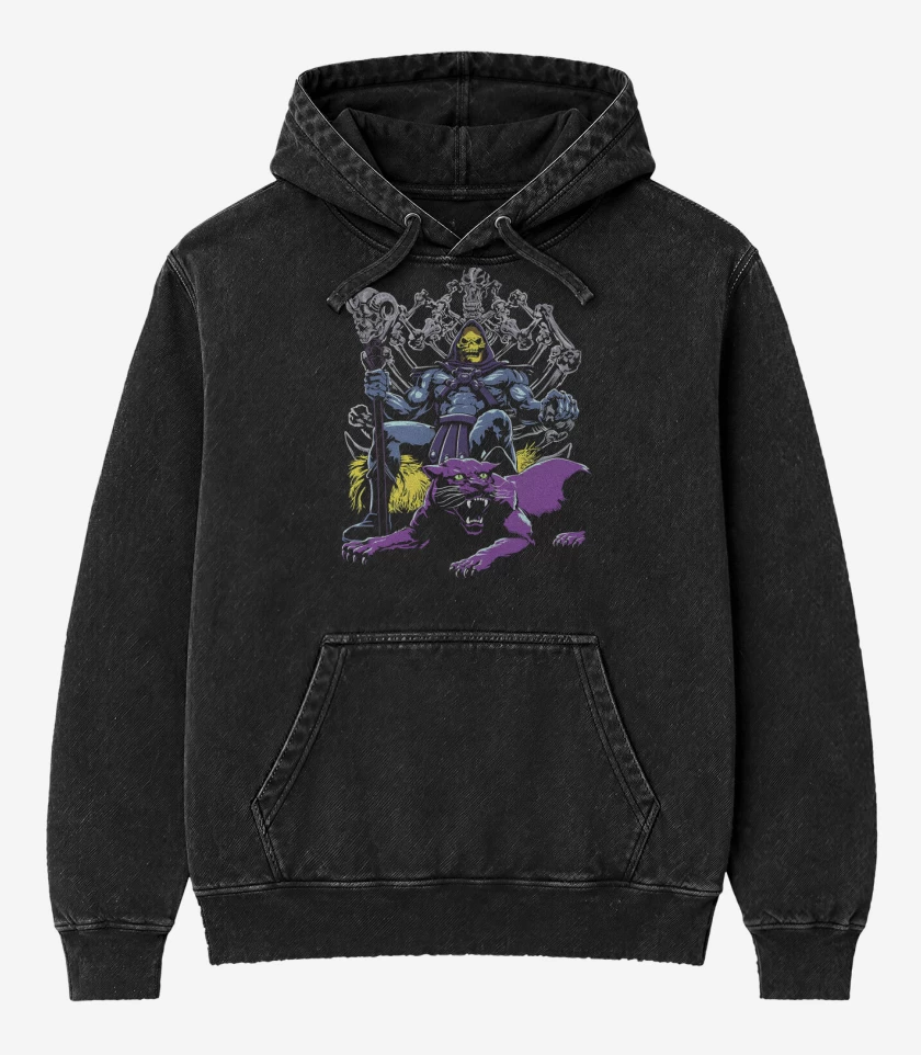 Poleron Canguro Acid Wash Negro de Lord Skeletor