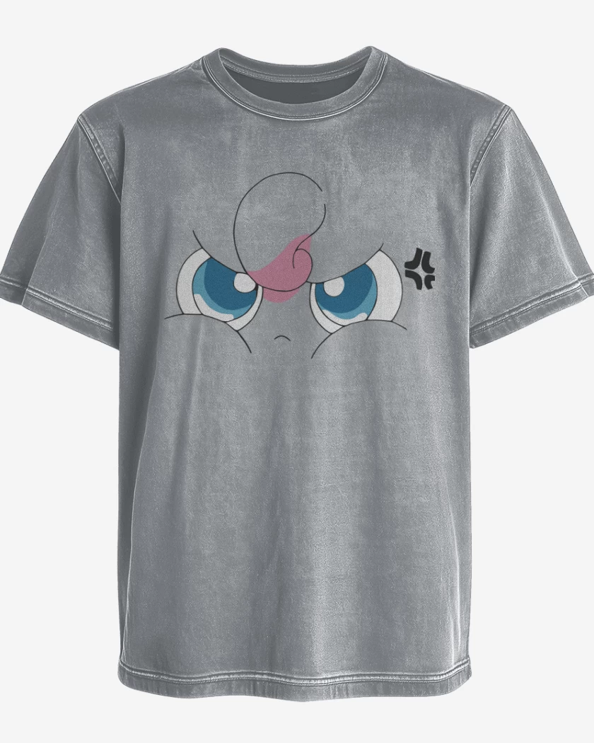 Polera desgastada Gris Melange de Jigglypuff Enojado