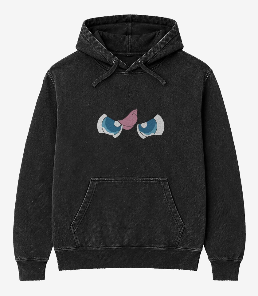 Poleron Canguro Acid Wash Negro de Jigglypuff Enojado