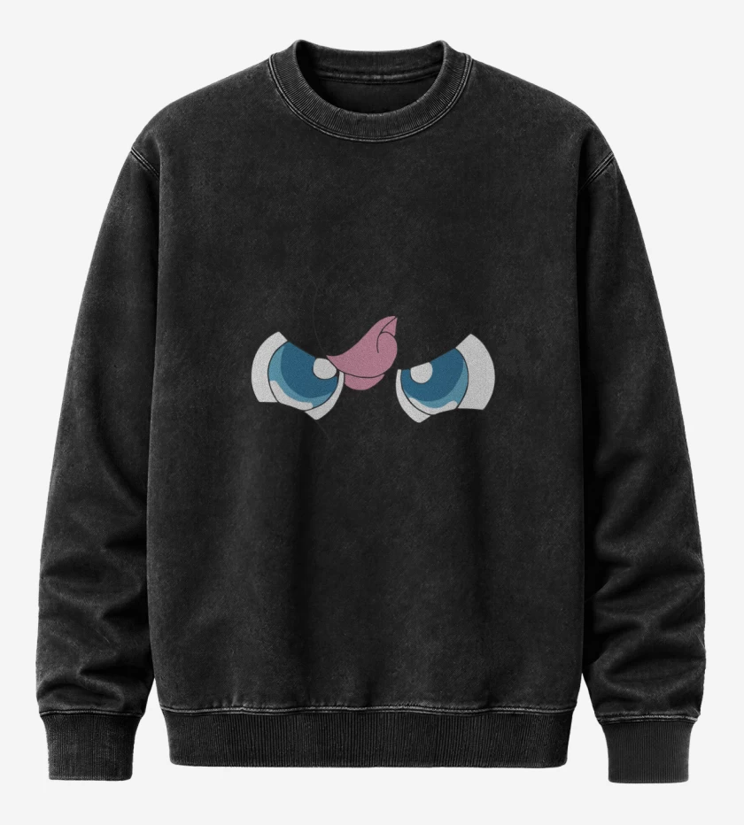 Poleron Polo Acid Wash Negro de Jigglypuff Enojado