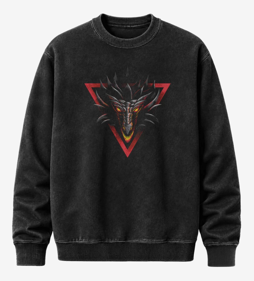 Poleron Polo Acid Wash Negro de Dragon Head