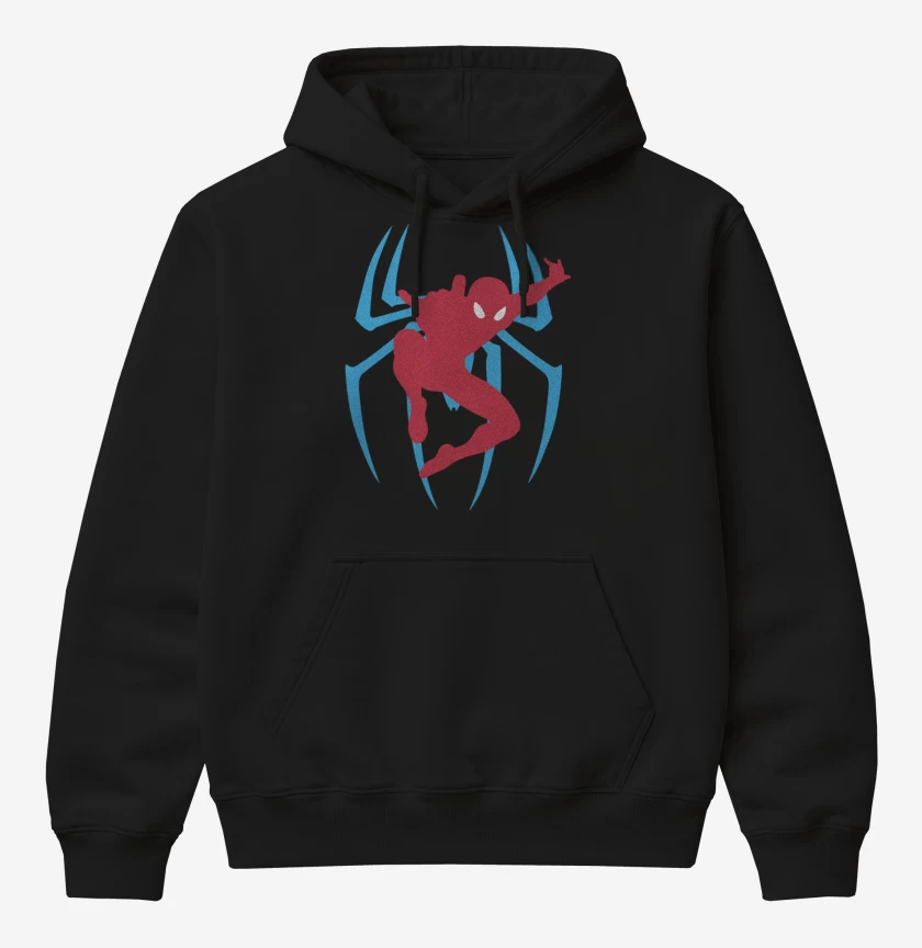 Poleron Canguro básico Negro de Araña con muñeco