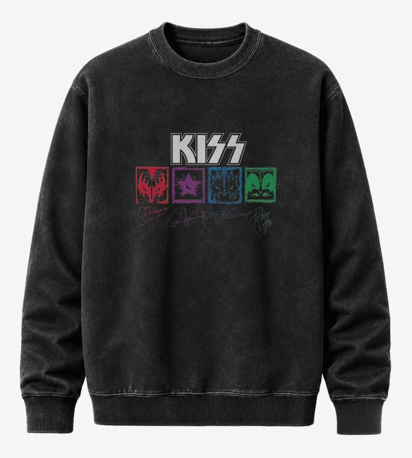 Poleron Polo Acid Wash Negro de Kiss autografiada