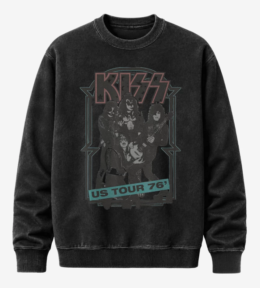Poleron Polo Acid Wash Negro de Kiss US Tour 76
