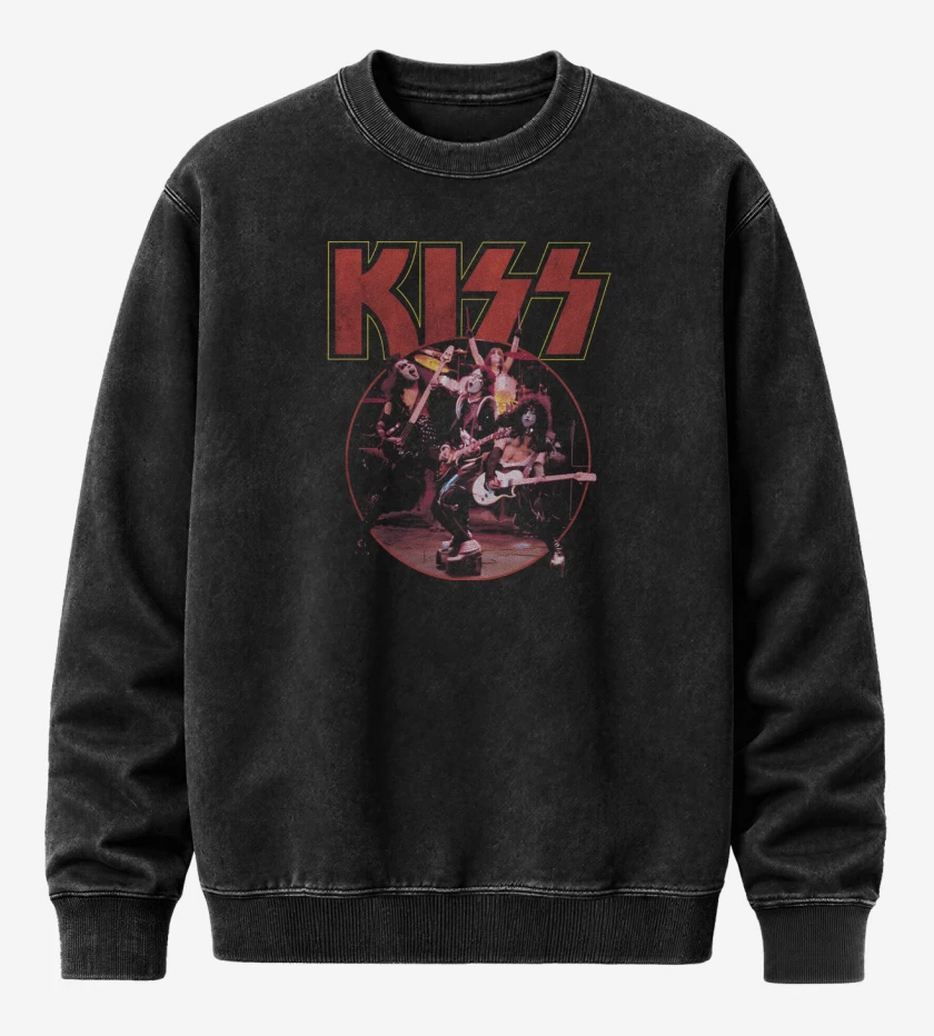 Poleron Polo Acid Wash Negro de Kiss Band