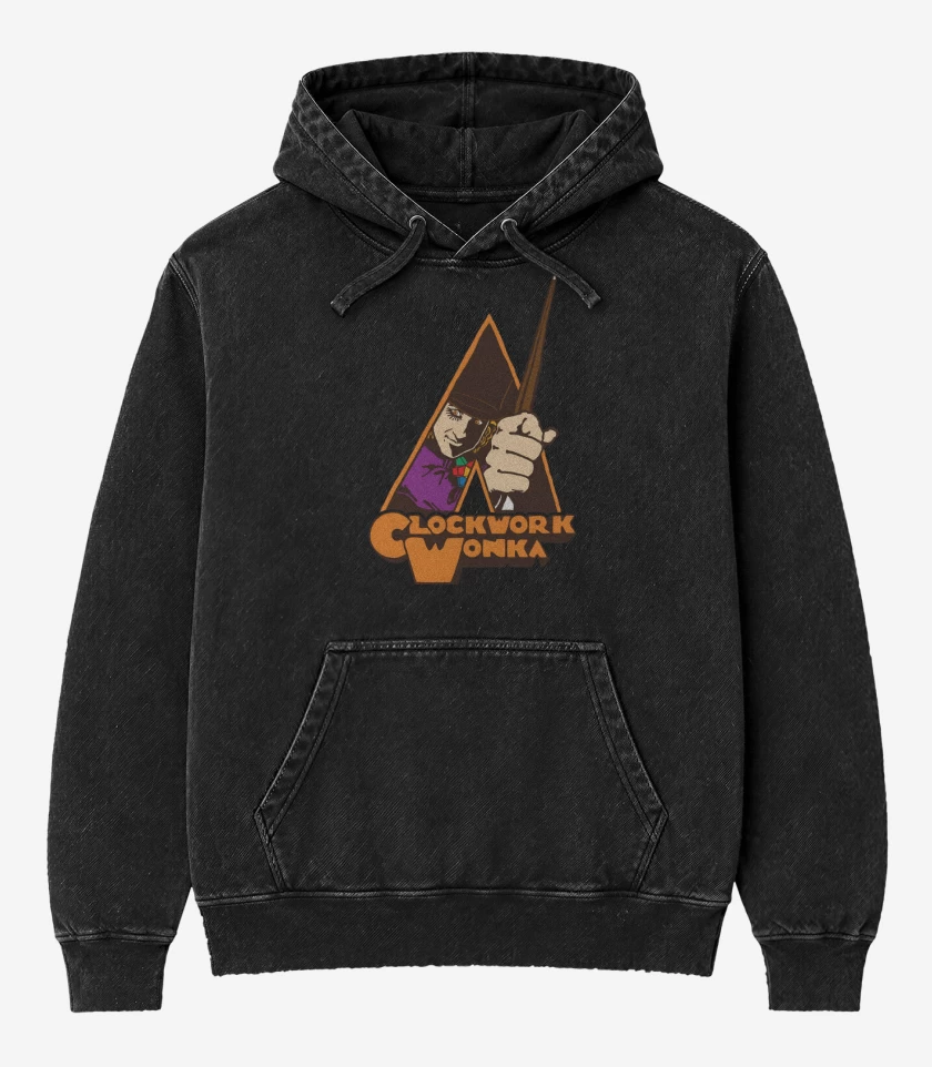 Poleron Canguro Acid Wash Negro de A Clockwork Wonka