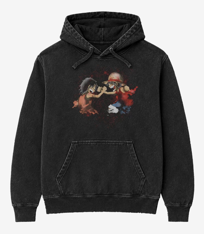 Poleron Canguro Acid Wash Negro de Hermanos
