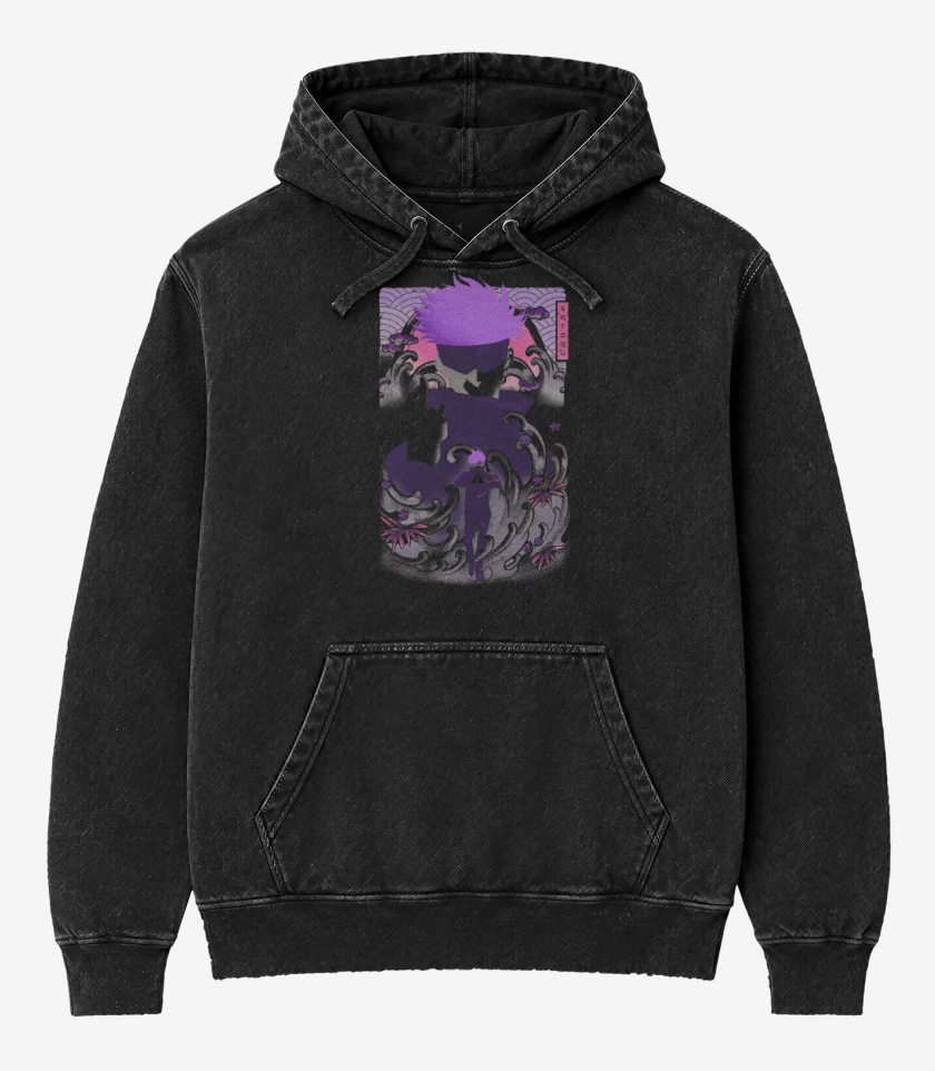 Poleron Canguro Acid Wash Negro de Satoru
