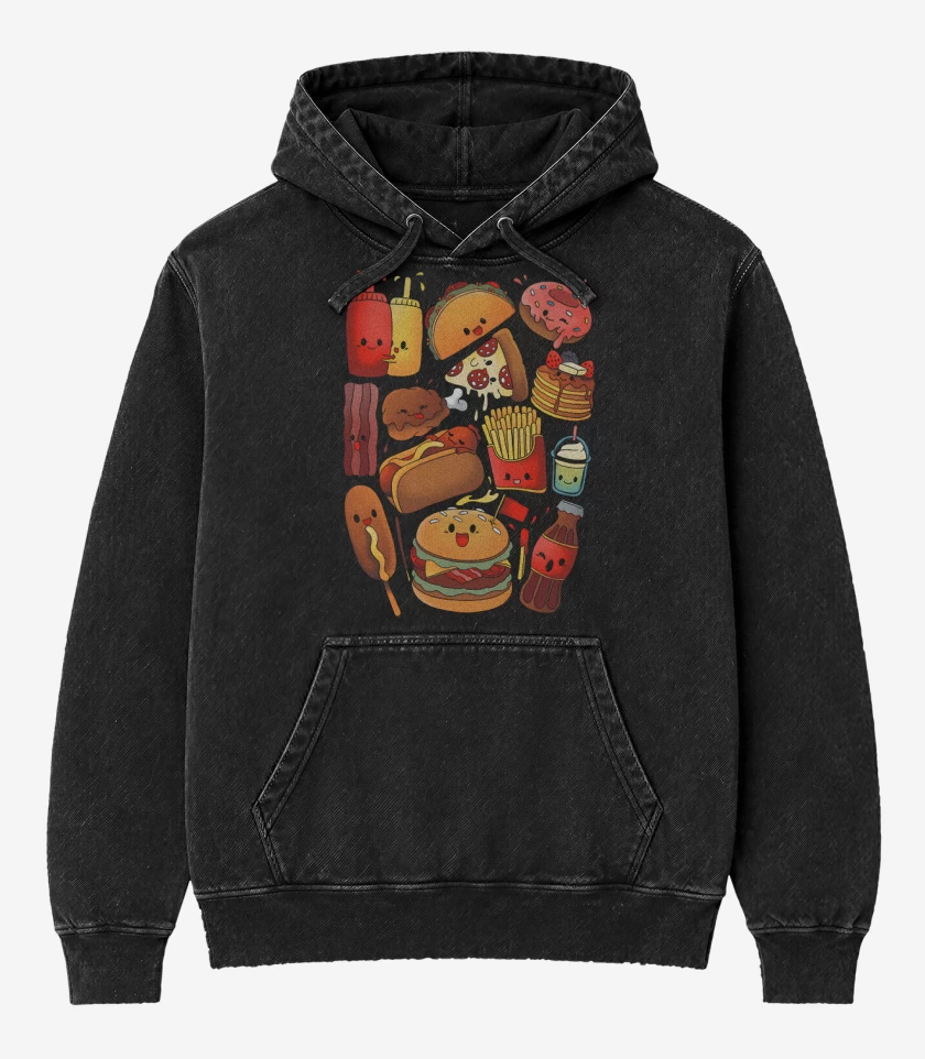 Poleron Canguro Acid Wash Negro de Comidita
