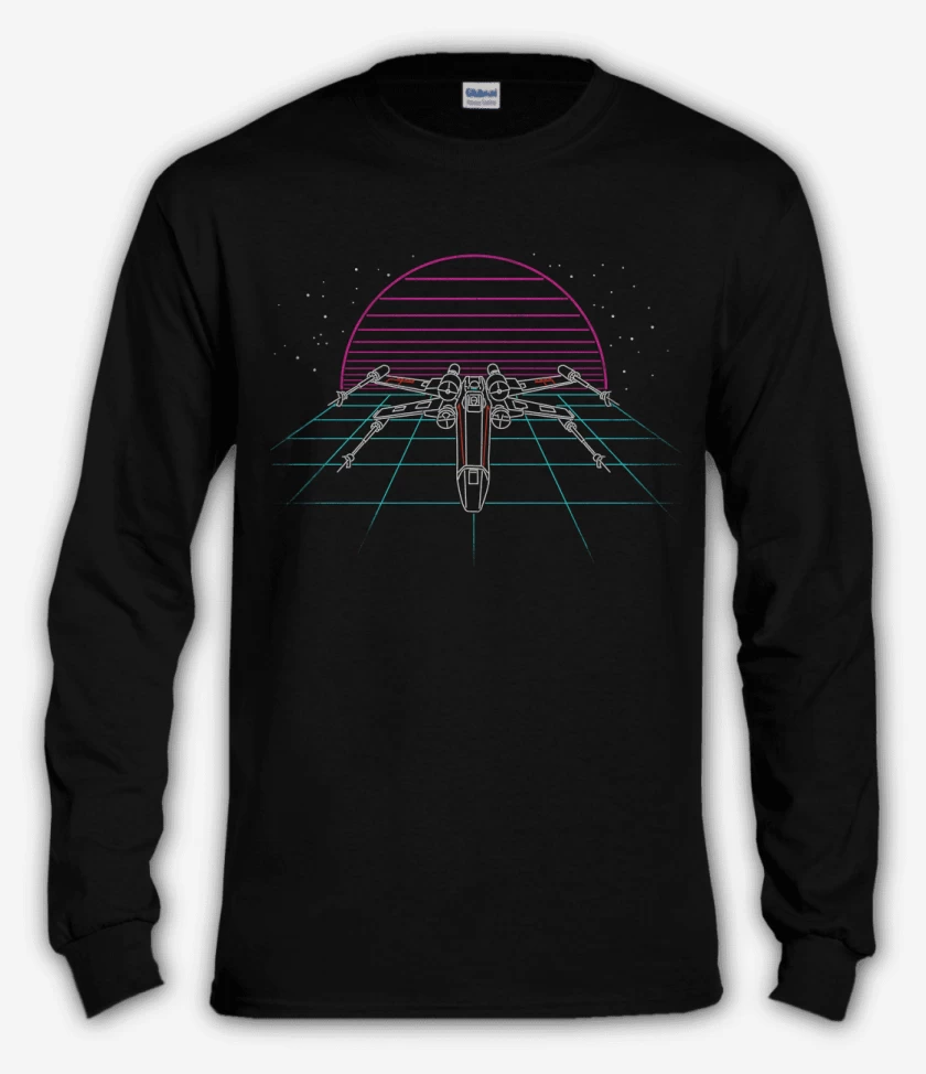 Polera manga larga Negro de X wing retro