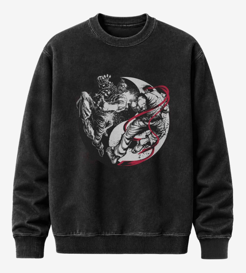 Poleron Polo Acid Wash Negro de Ryu Akuma