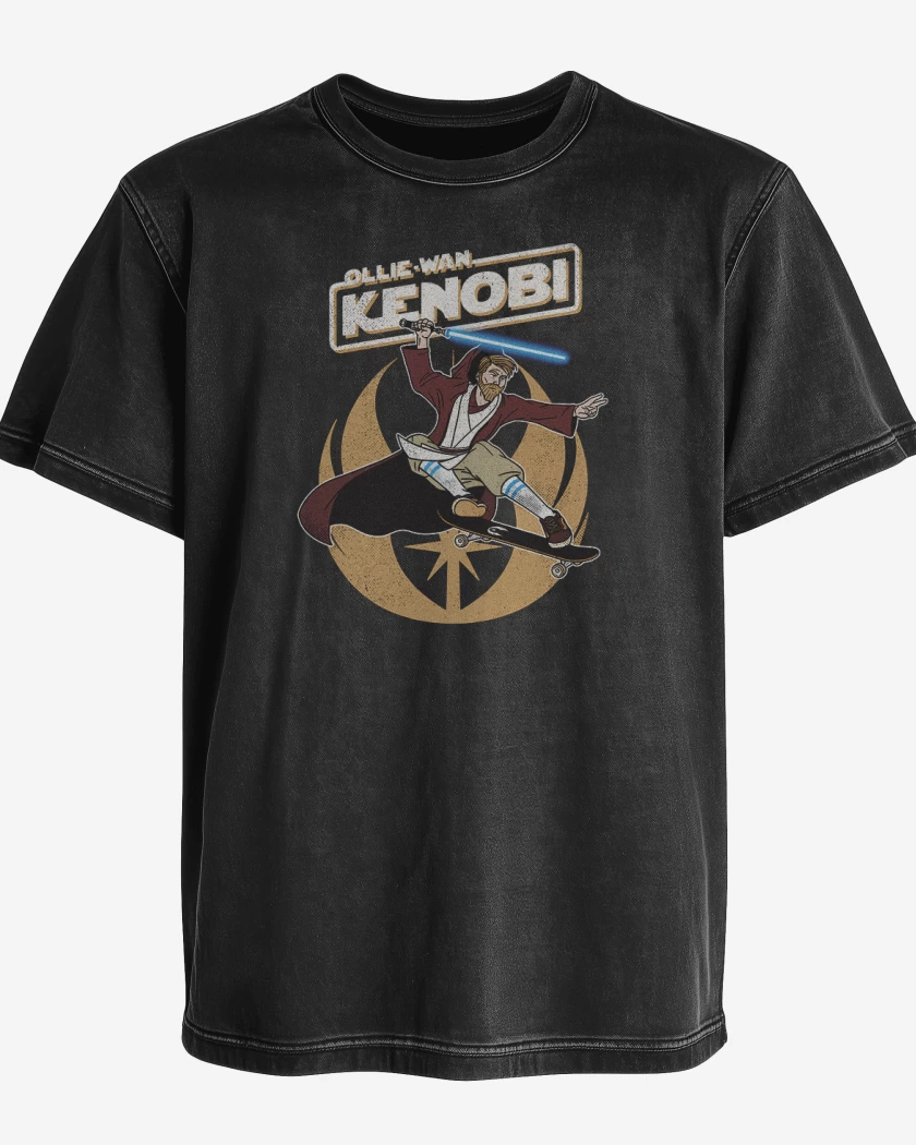 Polera desgastada Negro de Ollie wan kenobi