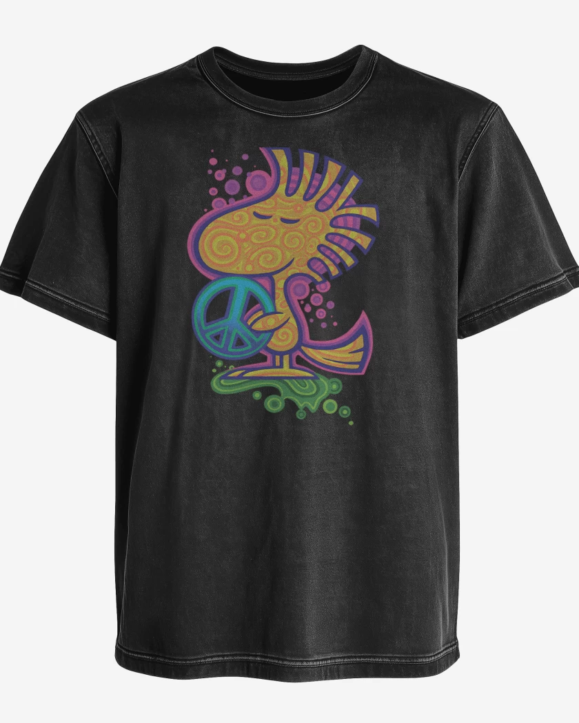 Polera desgastada Negro de Woodstock de la Paz