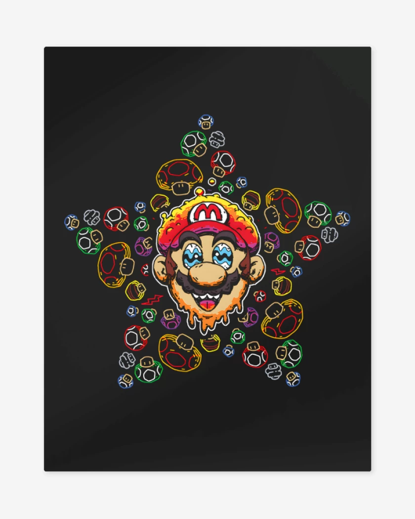 Print metalico Negro de Super bigote en Hongos