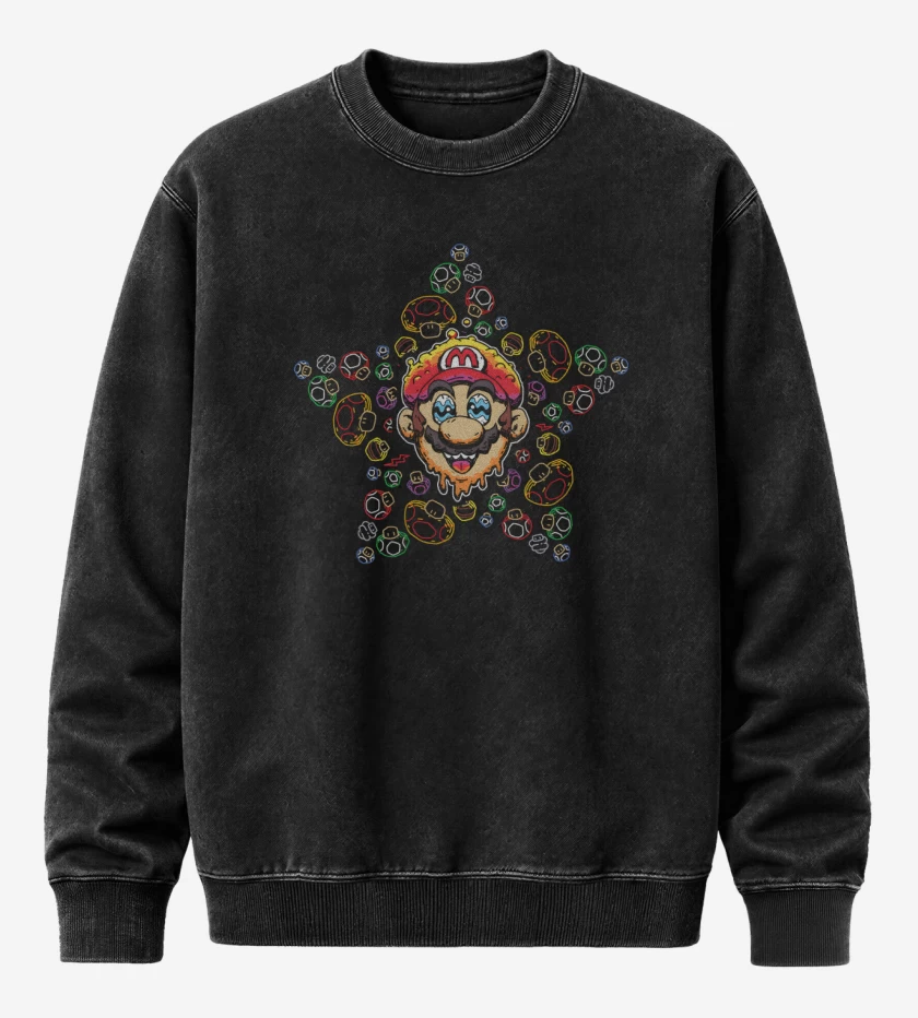 Poleron Polo Acid Wash Negro de Super bigote en Hongos