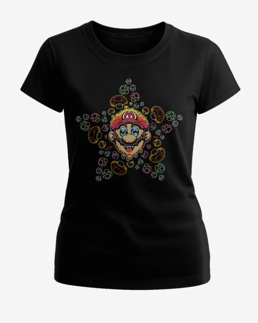 Polera de Mujer Negro de Super bigote en Hongos