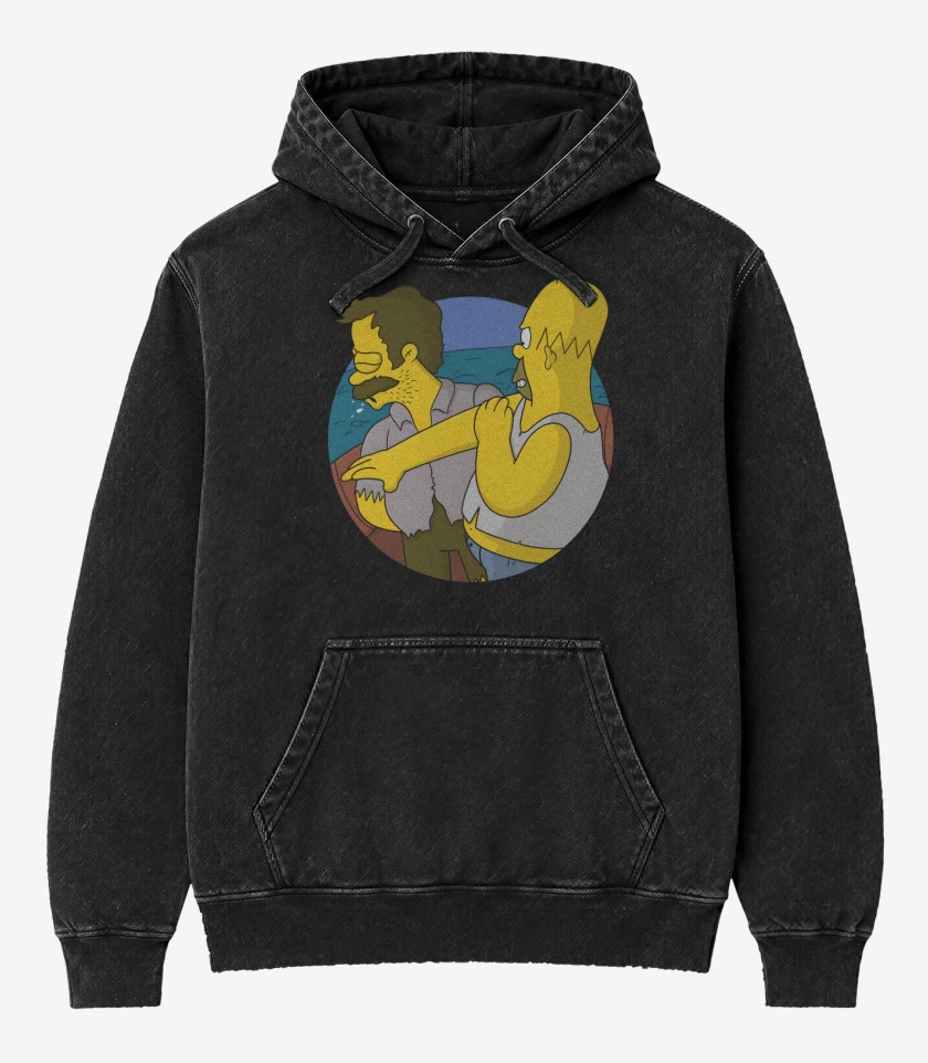 Poleron Canguro Acid Wash Negro de Estupido Flanders
