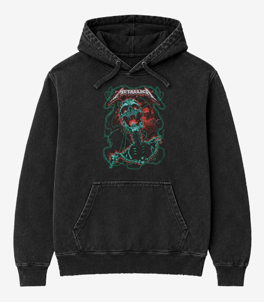 Poleron Canguro Acid Wash Negro de Metallicaa