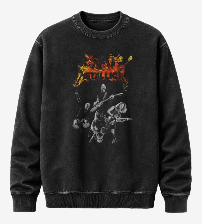 Poleron Polo Acid Wash Negro de Metallica Band